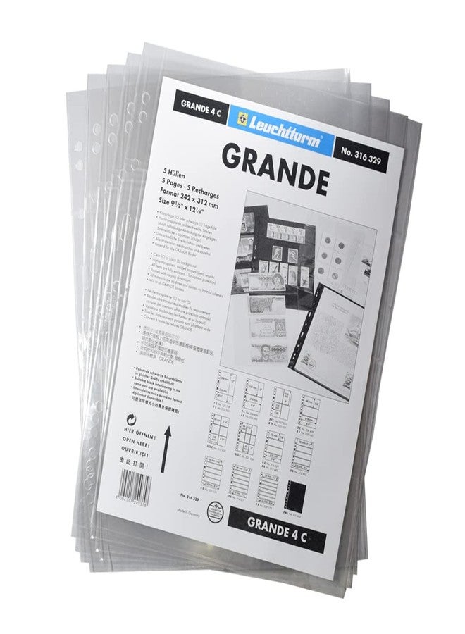 Leuchtturm Lighthouse Grande Plastic Pocket Sheet with 4 Horizontal Stripes for Currency Notes Collection - Clear | 242 x 312 mm | Pack of 5 - Image 1